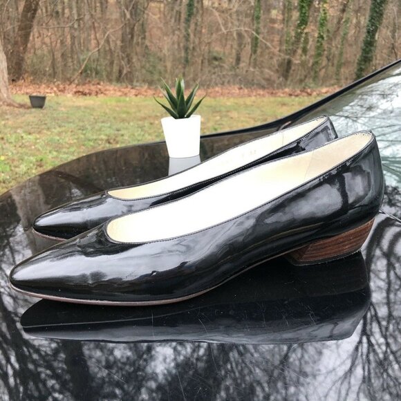 Cole Haan Made Spain Black Patented Leather Slip On Heels Pumps WOMENS Size 9 AA - Picture 2 of 11